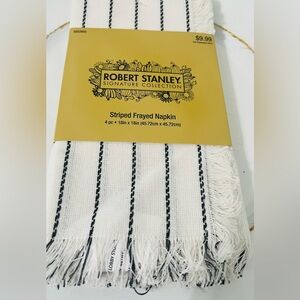 Robert Stanley Signature Collection Striped Frayed Napkin - Black and White.